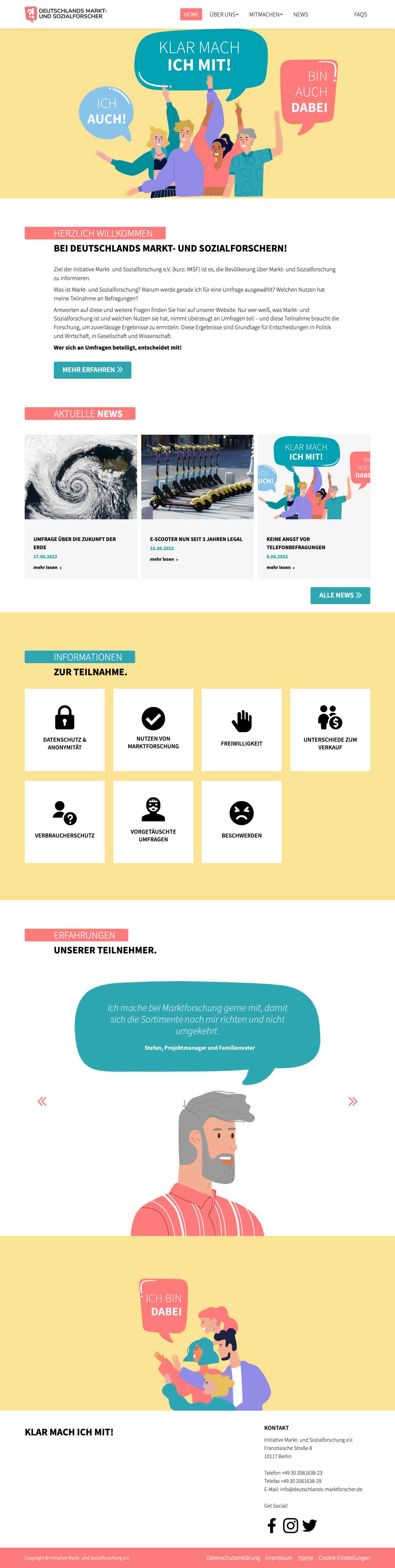 Screenshot der Webseite der initiative Markt- und Sozialforschung e.V.