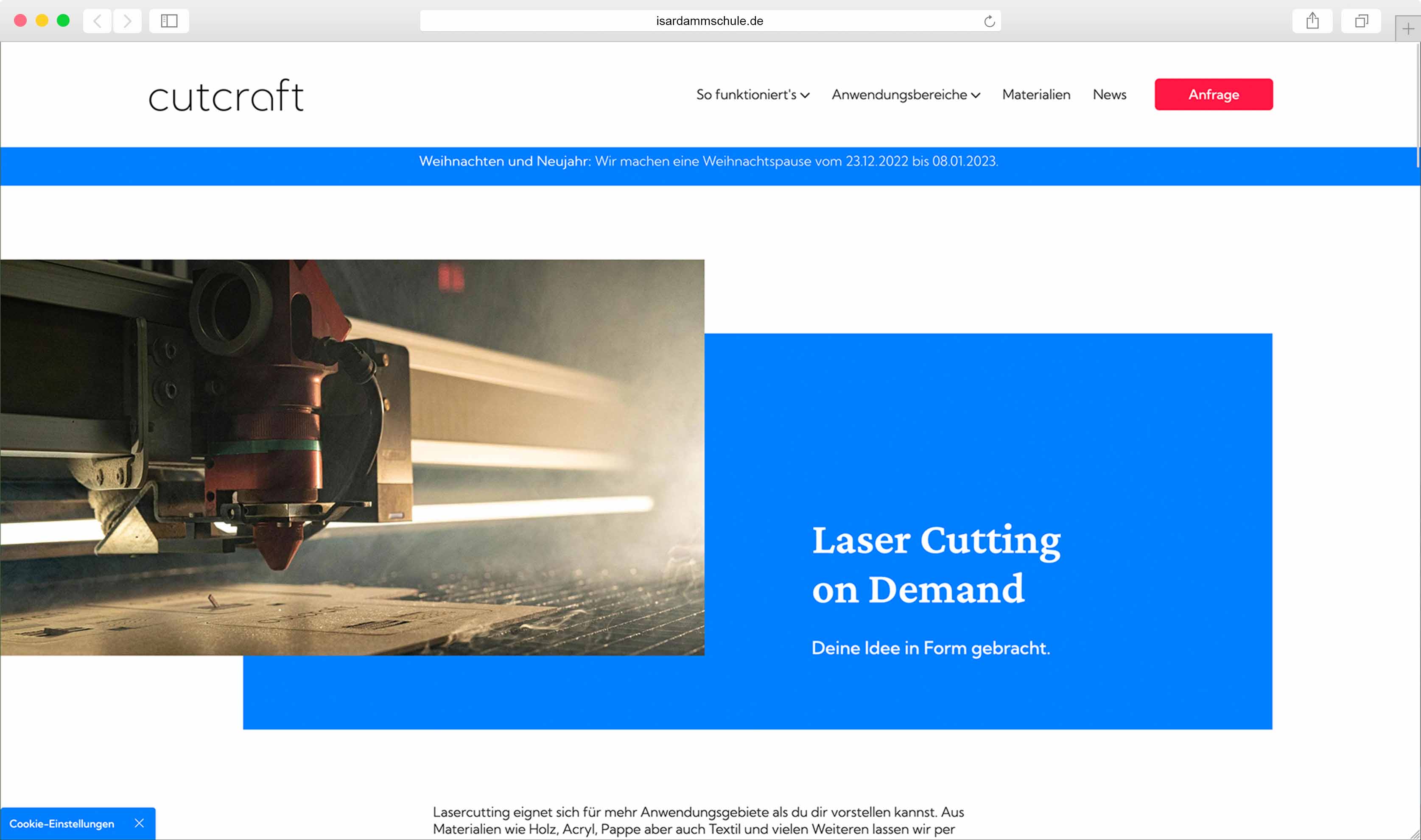 Cutcraft Website Screenshot